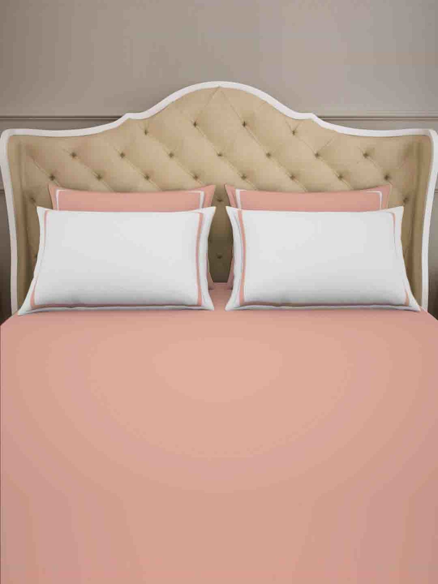 Spaces Solid Coral 300 TC Cotton Double Bed Sheet with 4 Pillow Covers