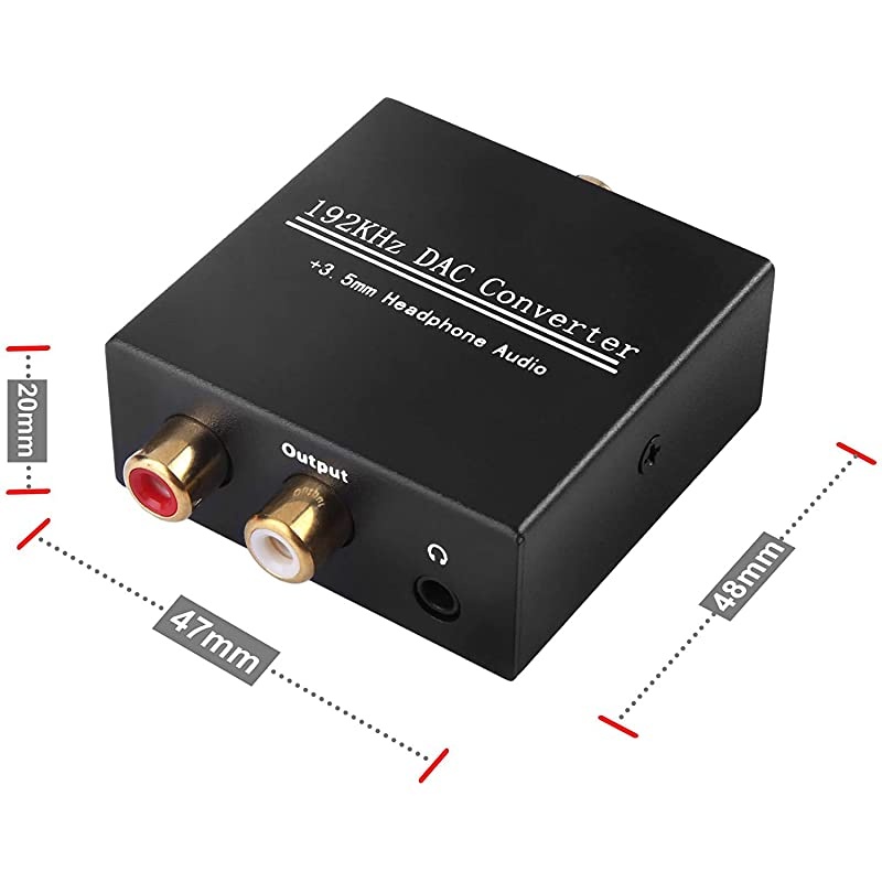DAC Converter, Digital to Analog 192kHz Converter with Optical SPDIF Toslink Coaxial to L/R 3.5mm Stereo Audio Adapter with Optical Cable for Xbox HDTV PS4 Home Cinema Systems