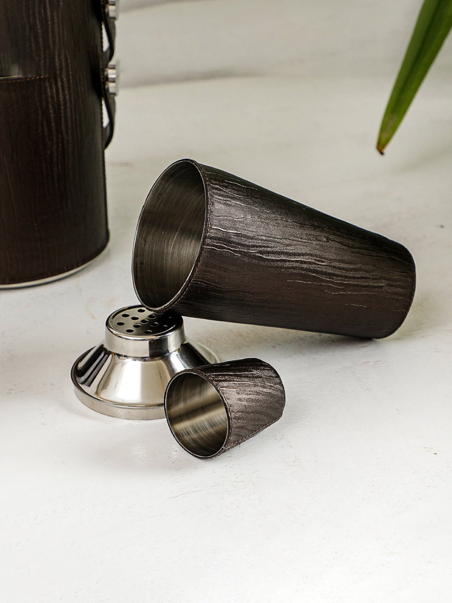 Home4U Brown Stainless Steel Cocktail Shaker With Sheath