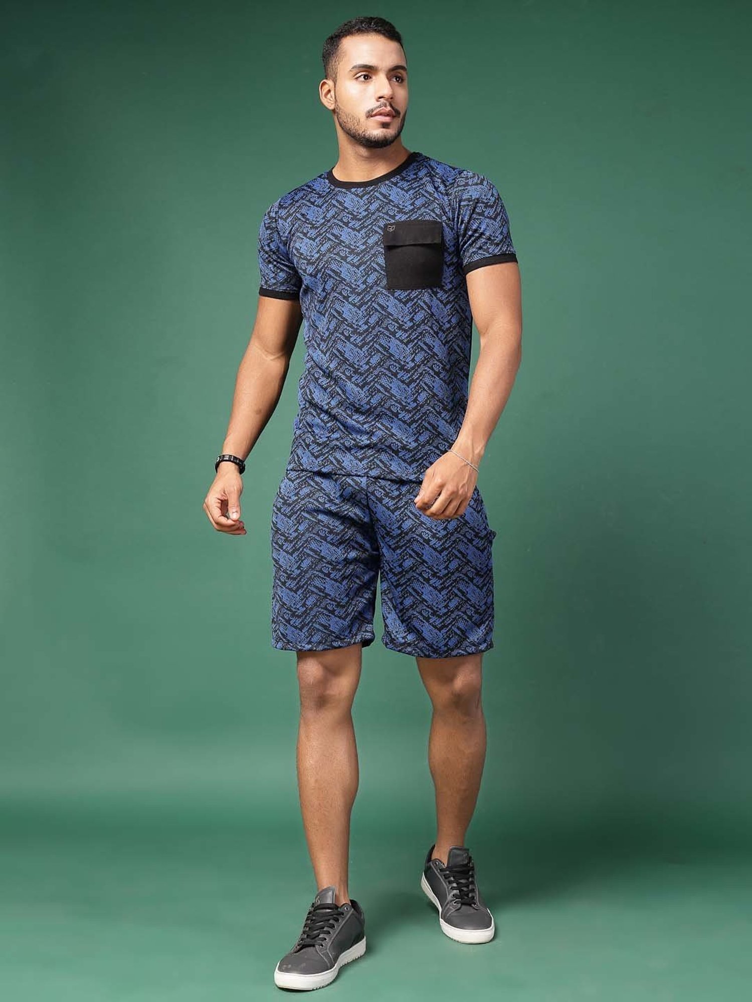 Rigo Blue Slim Fit Printed T-Shirt & Shorts Set