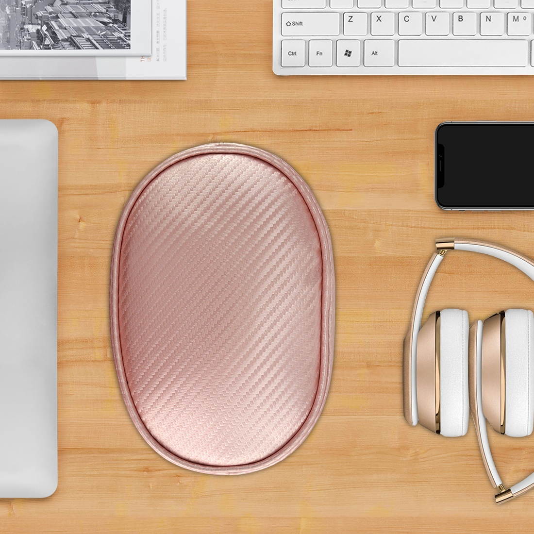 geekria soft shell headphone pouch for beats solo2, solo3, studio, wireless onear headphones, solo, solo hd, skullcandy crusher, bose qc35 and more/carrying bag/protective travel case rose gold