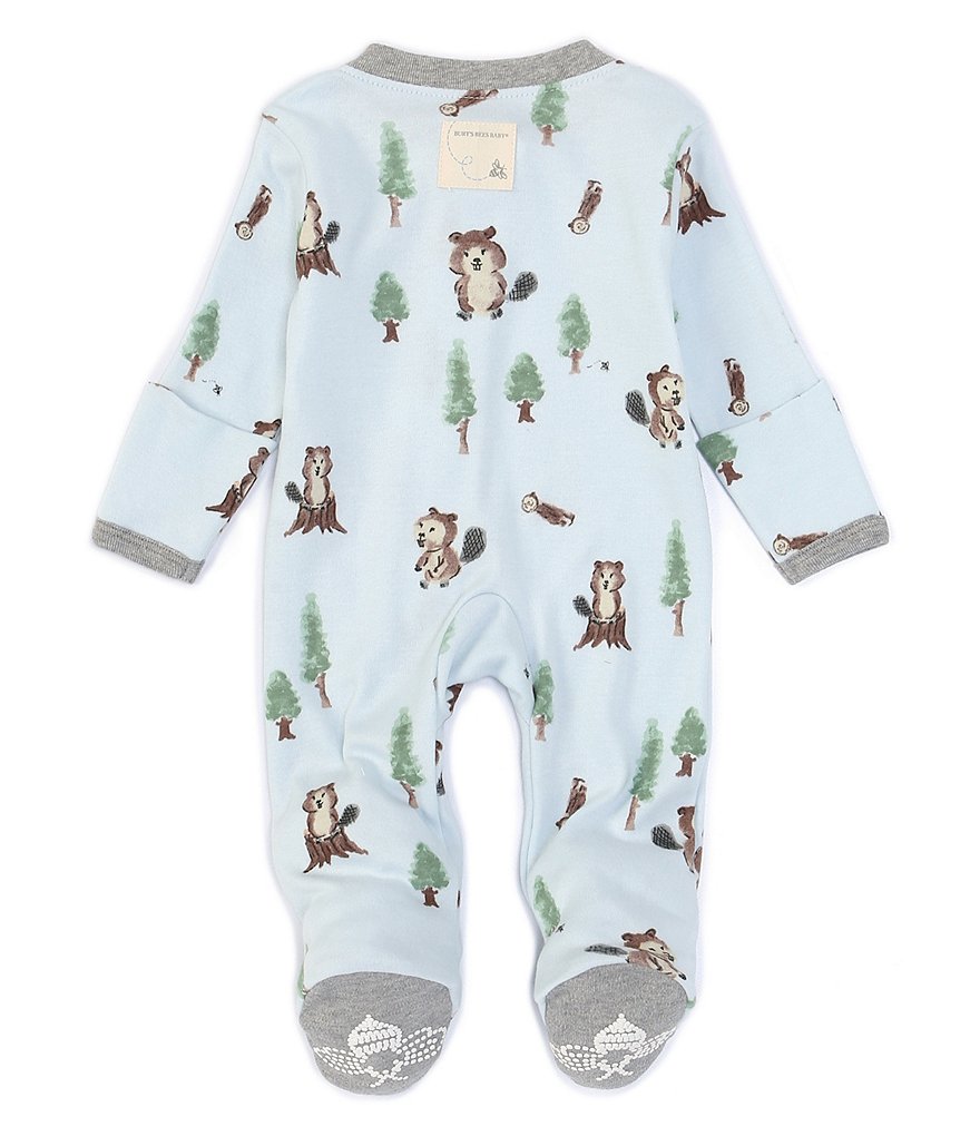 Burt's Bees Baby Boys Newborn-9 Months Long-Sleeve Busy Beaver Sleep & Play Organic Footed Coverall