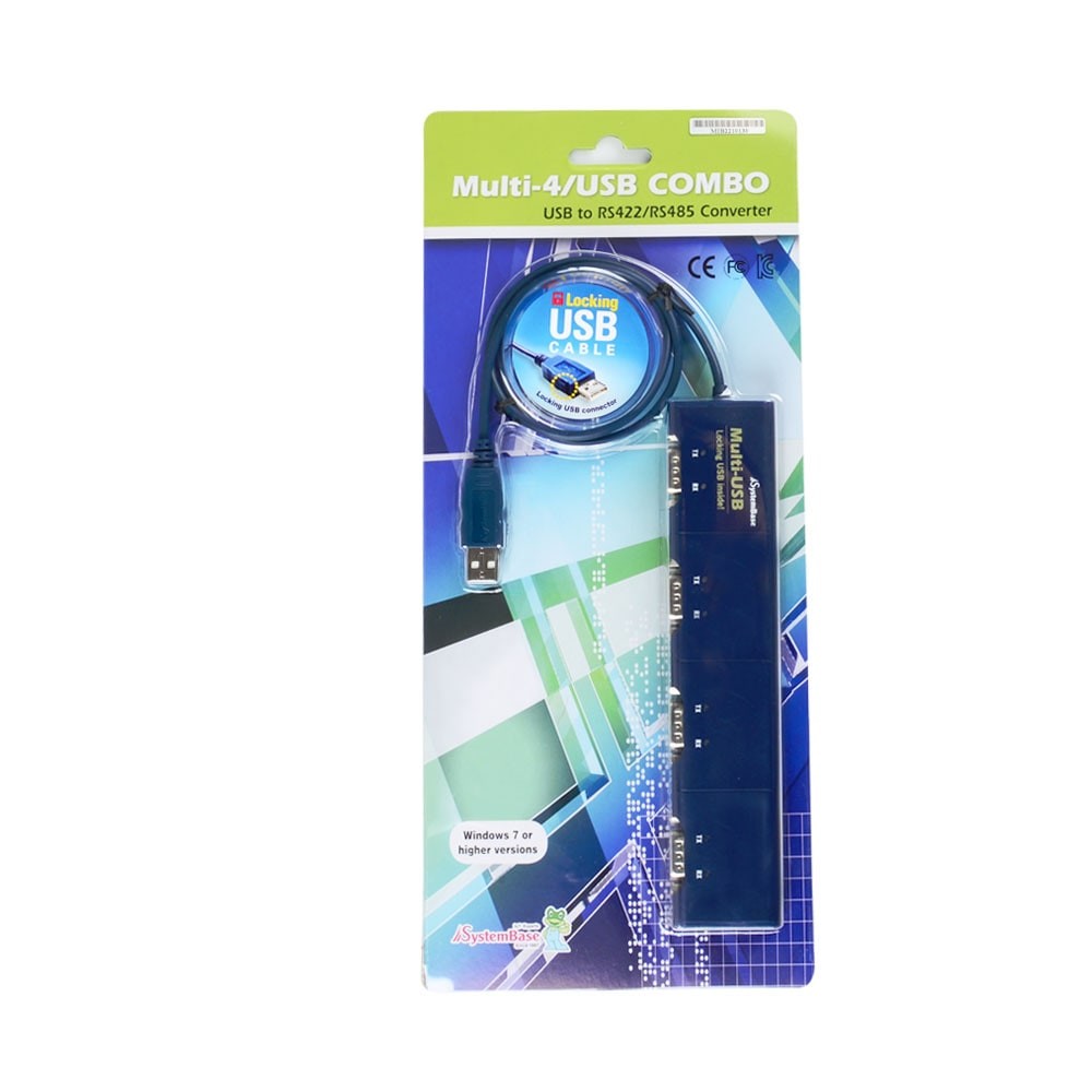 SystemBase - 4Ports USB to Serial Converter RS422/RS485, Male Connector, 1.96ft USB Cable lock (Multi-4/USB COMBO V4.0)