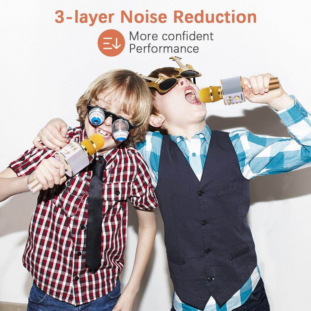 BONAOK Wireless Bluetooth Karaoke Microphone,3-in-1 Portable Handheld karaoke Mic Easter Gift Home Party Birthday Speaker Machine for iPhone/Android/iPad/Sony, PC and All Smartphone(Gold)