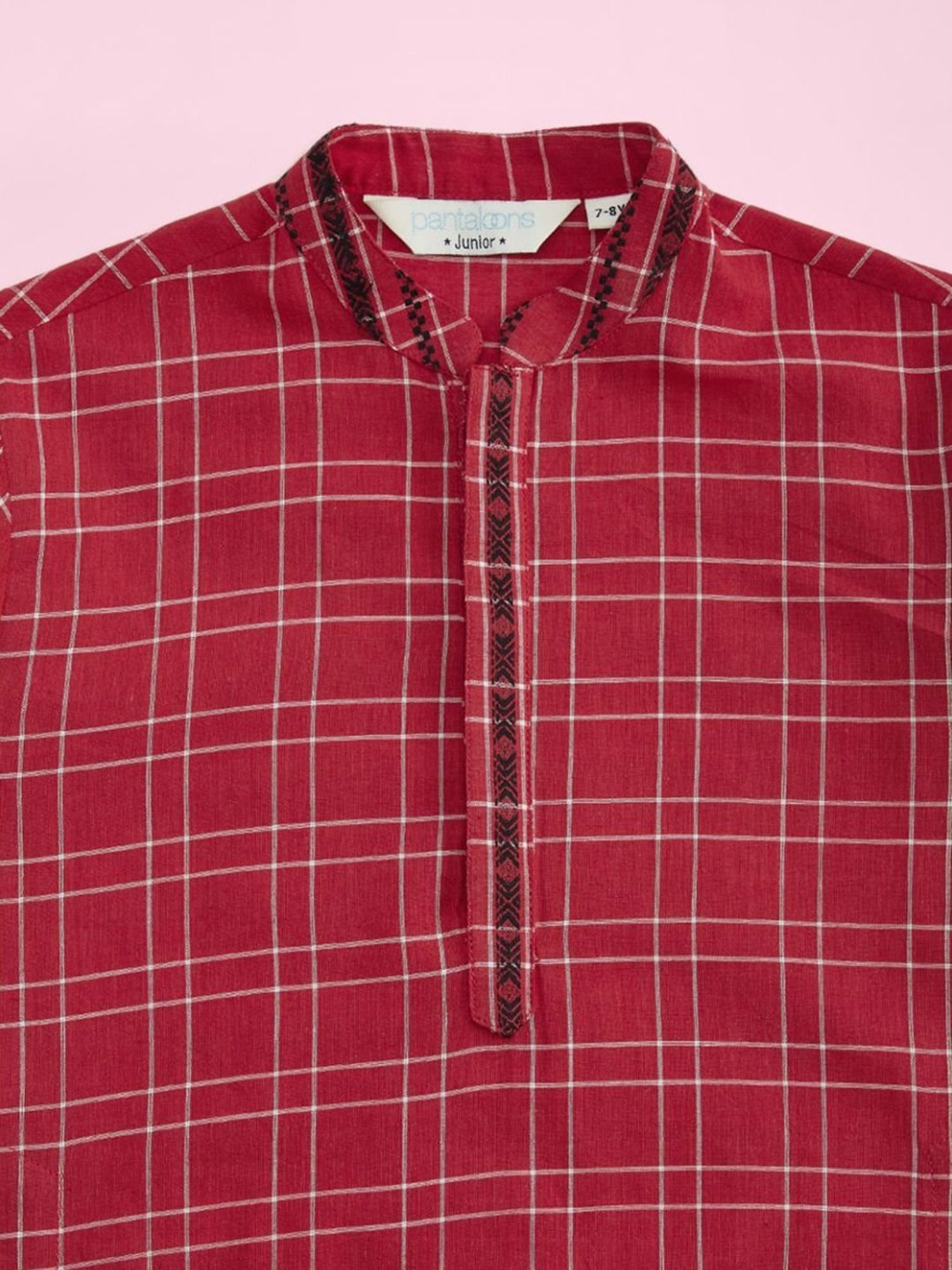 Indus Route by Pantaloons Kids Red & White Cotton Chequered Full Sleeves Kurta Set