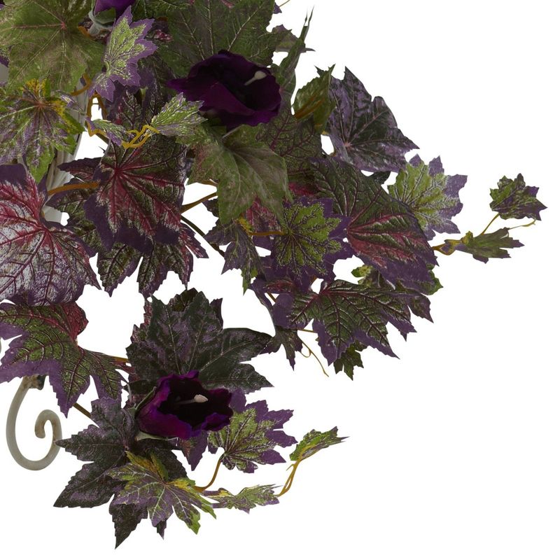 Nearly Natural Morning Glory and Cherry Blossoms with Metal Planter Purple