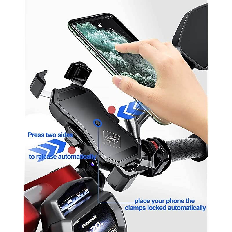 Waterproof Motorcycle Wireless 15W Qi/ USB Quick Charger 3.0 Phone Holder 2 in 1 Mount on 22-32mm Handlebar or Rear-View Mirror Fast Charging for 3.5-6.8 inch Cellphones
