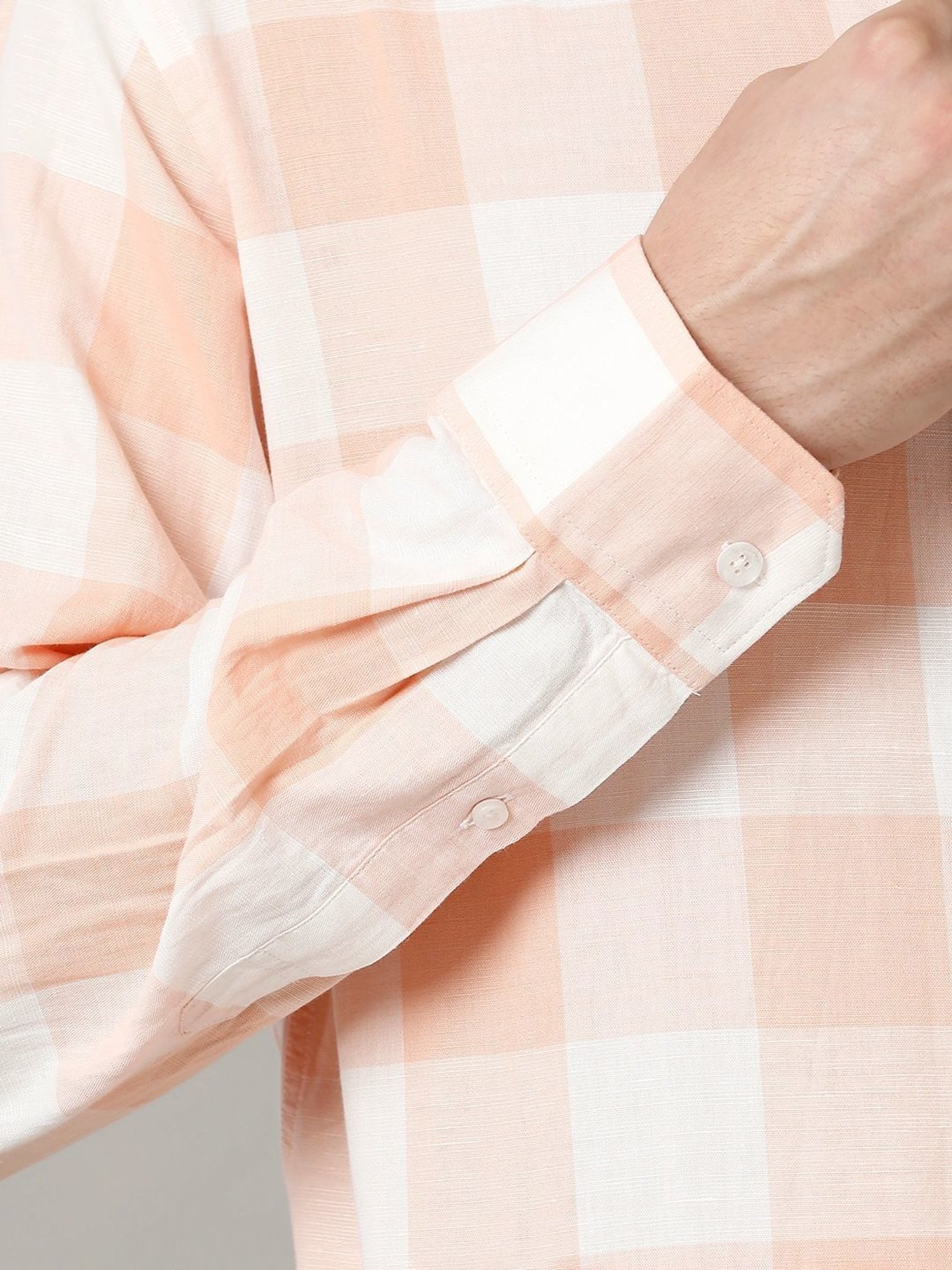 Cavallo By Linen Club Orange Linen Contemporary Fit Checks Shirt