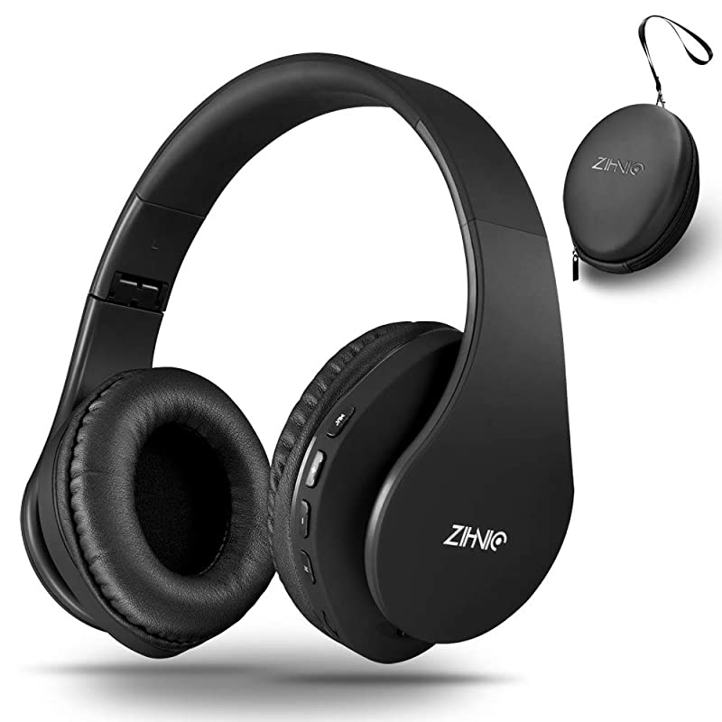 Bluetooth Headphones Over-Ear with Deep Bass, Foldable and Wired Stereo Headset Buit in Mic for Cell Phone, PC,TV, PC,Light Weight for Prolonged Wearing (Black)