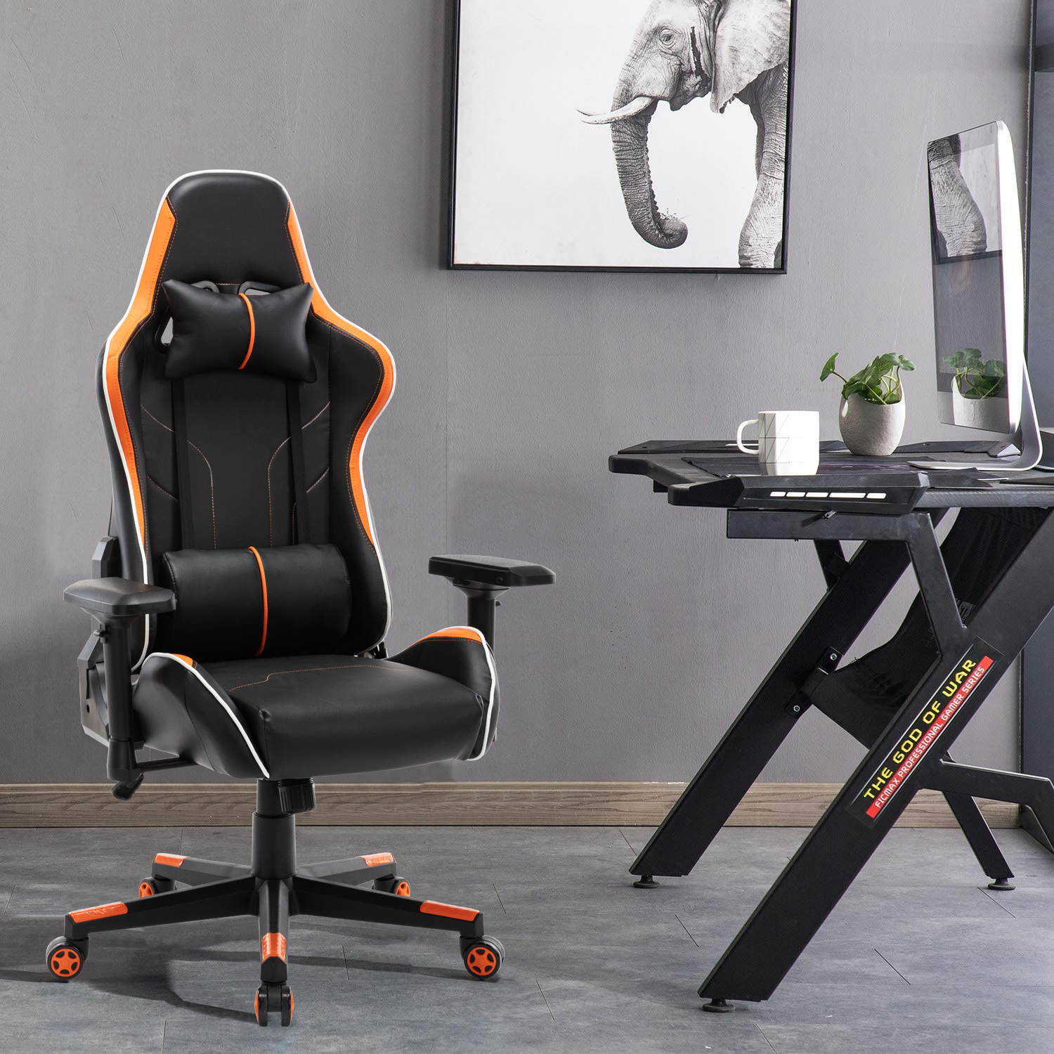 Gaming Chair, UHOMEPRO PU Leather High Back Computer Chair Office Chair, Home Desk Chair, PC Racing Chair, Executive Ergonomic Adjustable Task Chair with Headrest and Lumbar Support