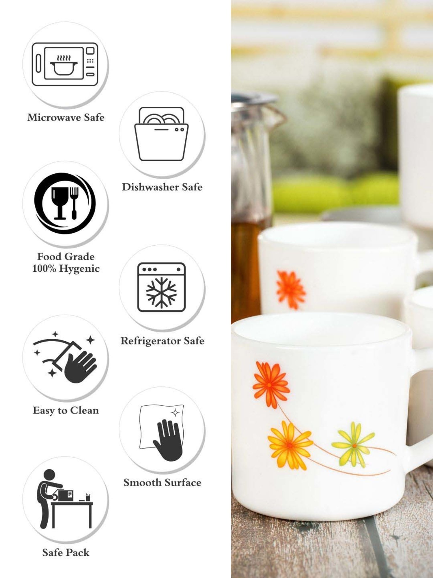 Cello Dazzle Stella White & Orange Glass Coffee Mug (0.18 L) - Set of 12