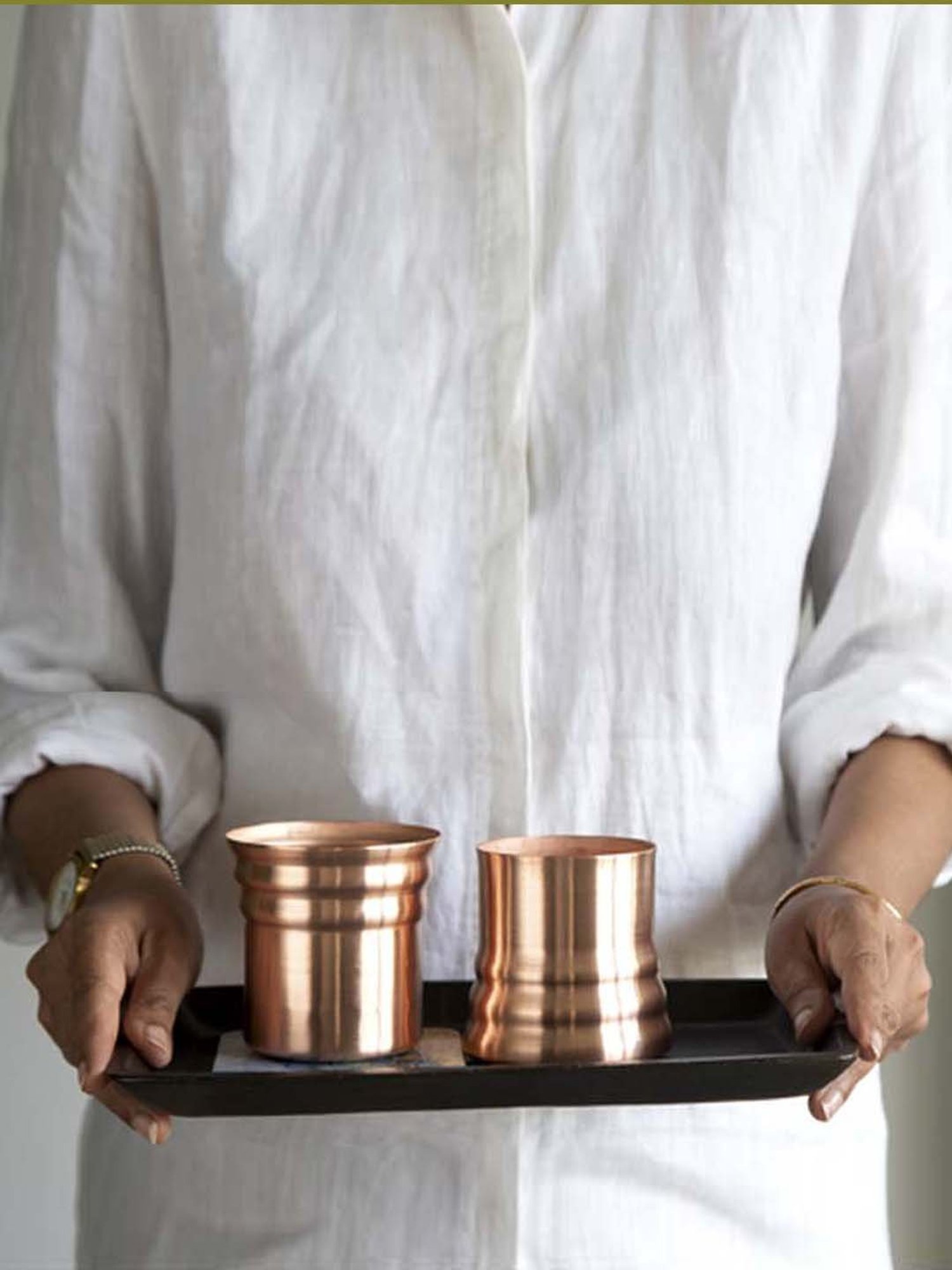 COPPRE Metallic Copper Antimicrobial Ripple Tumbler (300 ml) - Set of 2