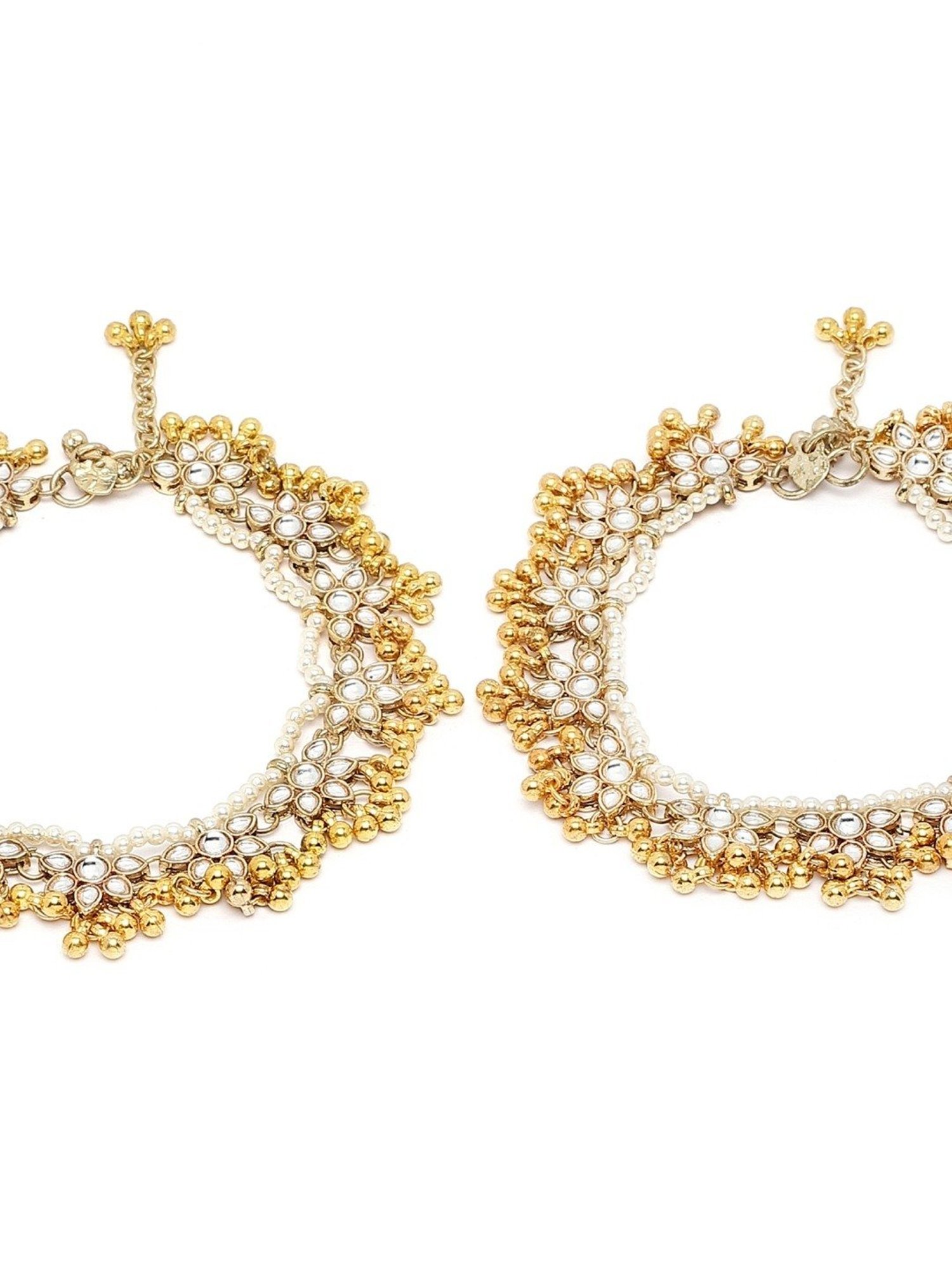 Karatcart Gold-Plated Floral Kundan Anklet for Women