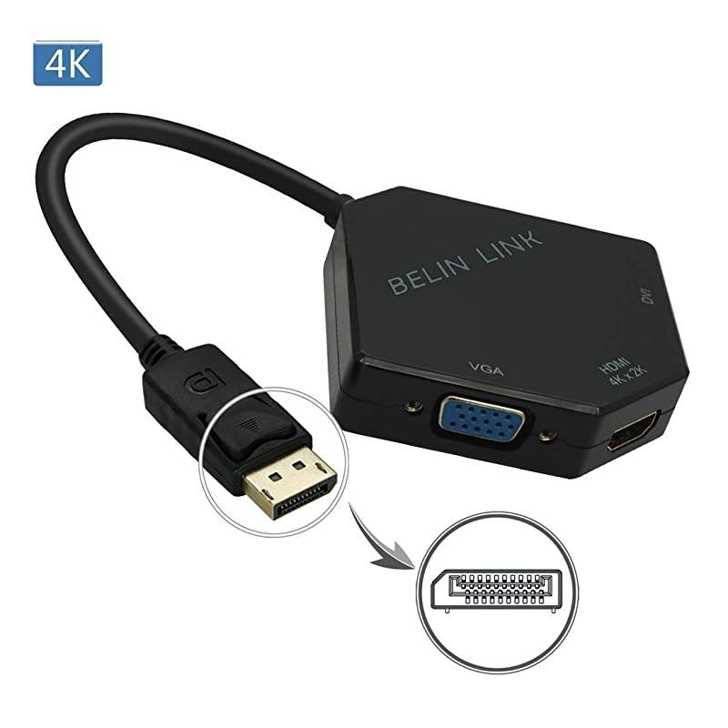 DP to HDMI VGA DVI Adapter Displayport to HDMI 4K Adapter 3 in 1 Display Port to HDMI VGA DVI Converter Male to Female GoldPlated Diamond Shaped Black