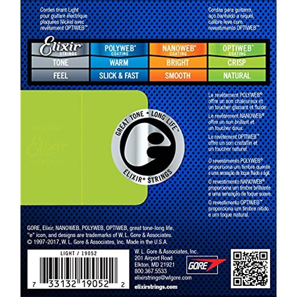 Elixir 19052 Electric Guitar Strings with OPTIWEB Coating, Light, 10-46