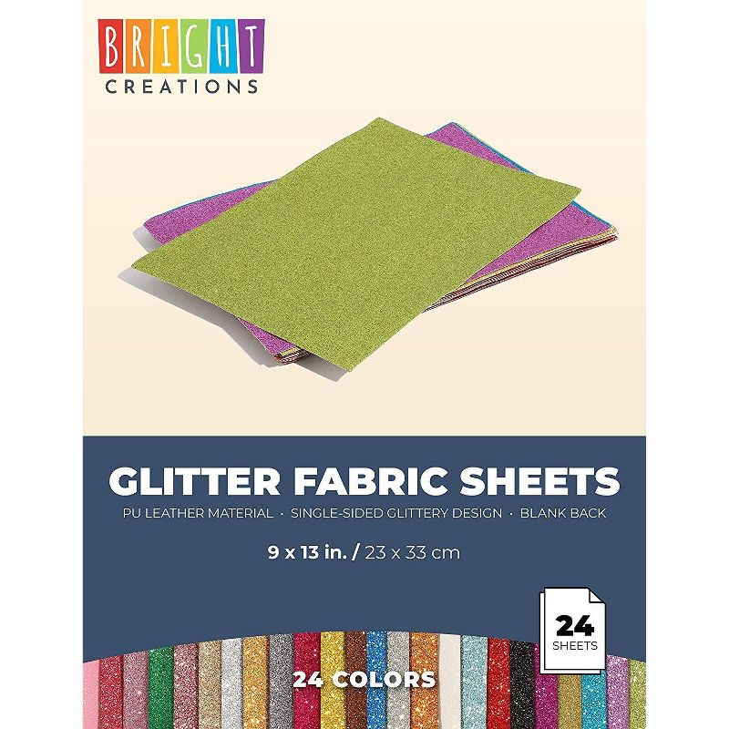 Leather Fabric Sheets with Glitter for DIY Crafts (9x13 in, 24-Pack)