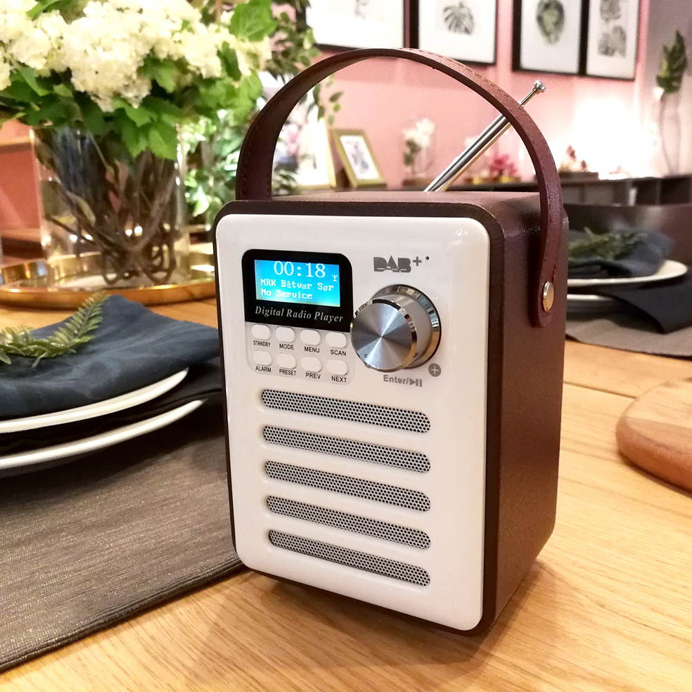 DAB Digital Radio Stereo LCD Display MP3 Bluetooth Hands-free Calling Wood Portable Rechargeable FM Receiver