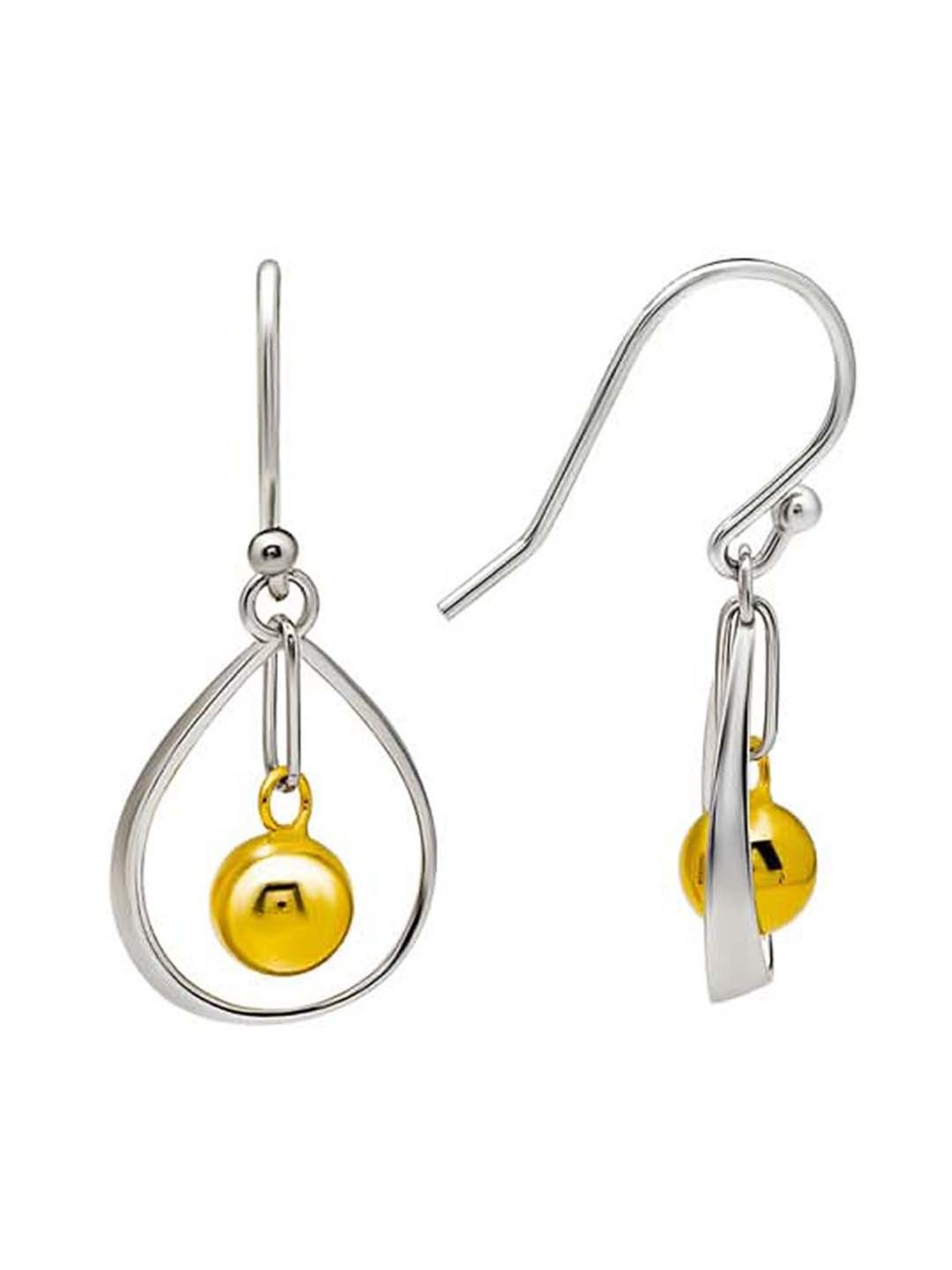 Silberry 925 Sterling Silver 18k Gold Plated Two Tone Silver Starburst Drop Earrings for Women