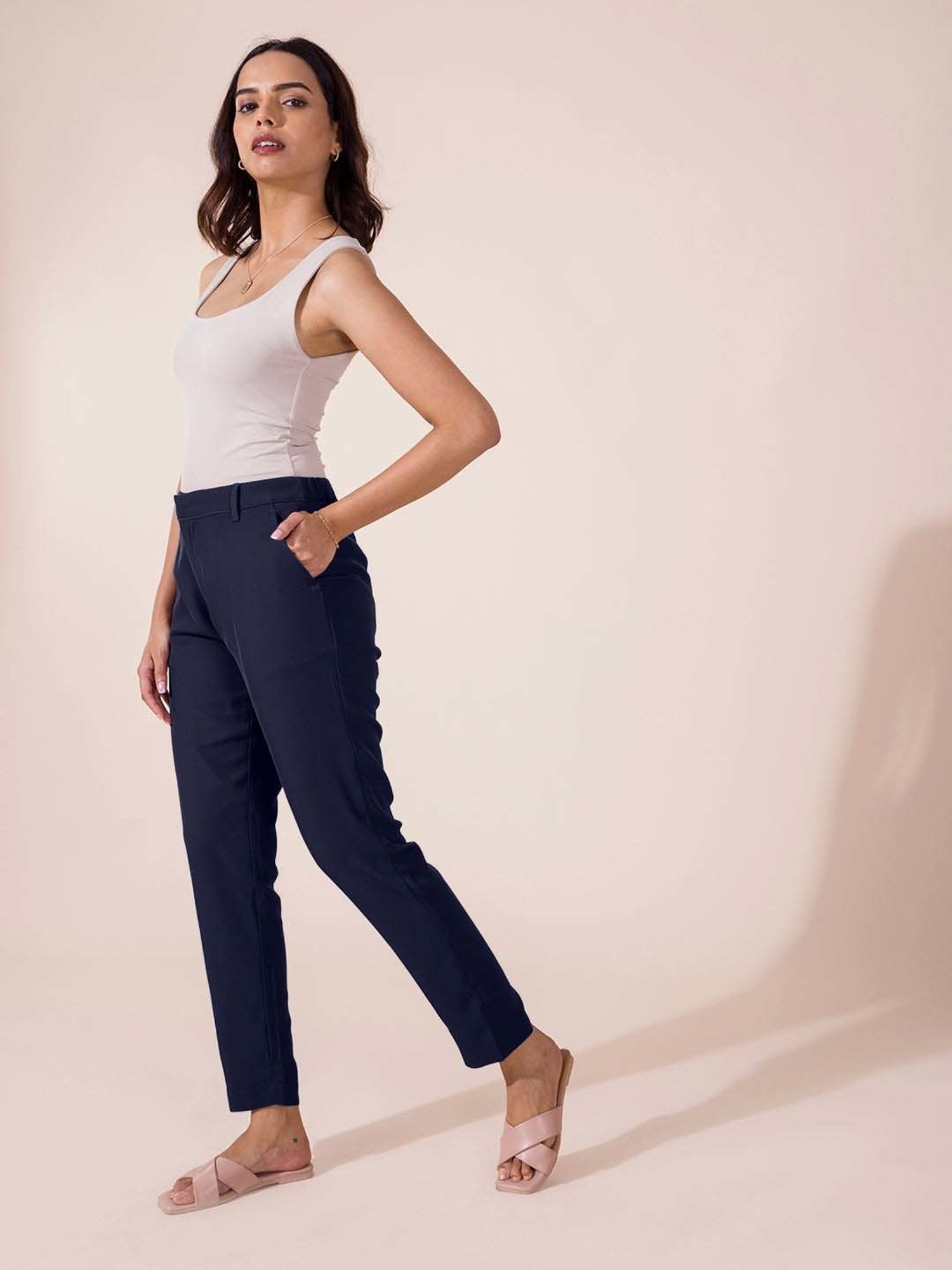 Go Colors! Navy Mid Rise Formal Trousers