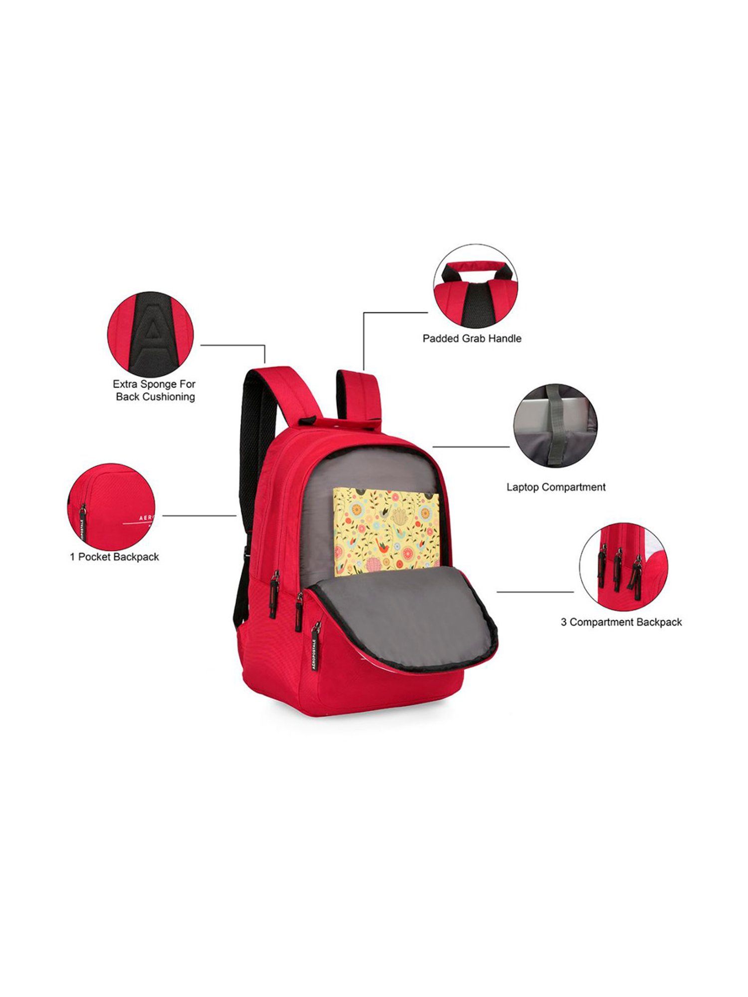 Aeropostale Wilton Red & White Polyester Color Block Laptop Backpack