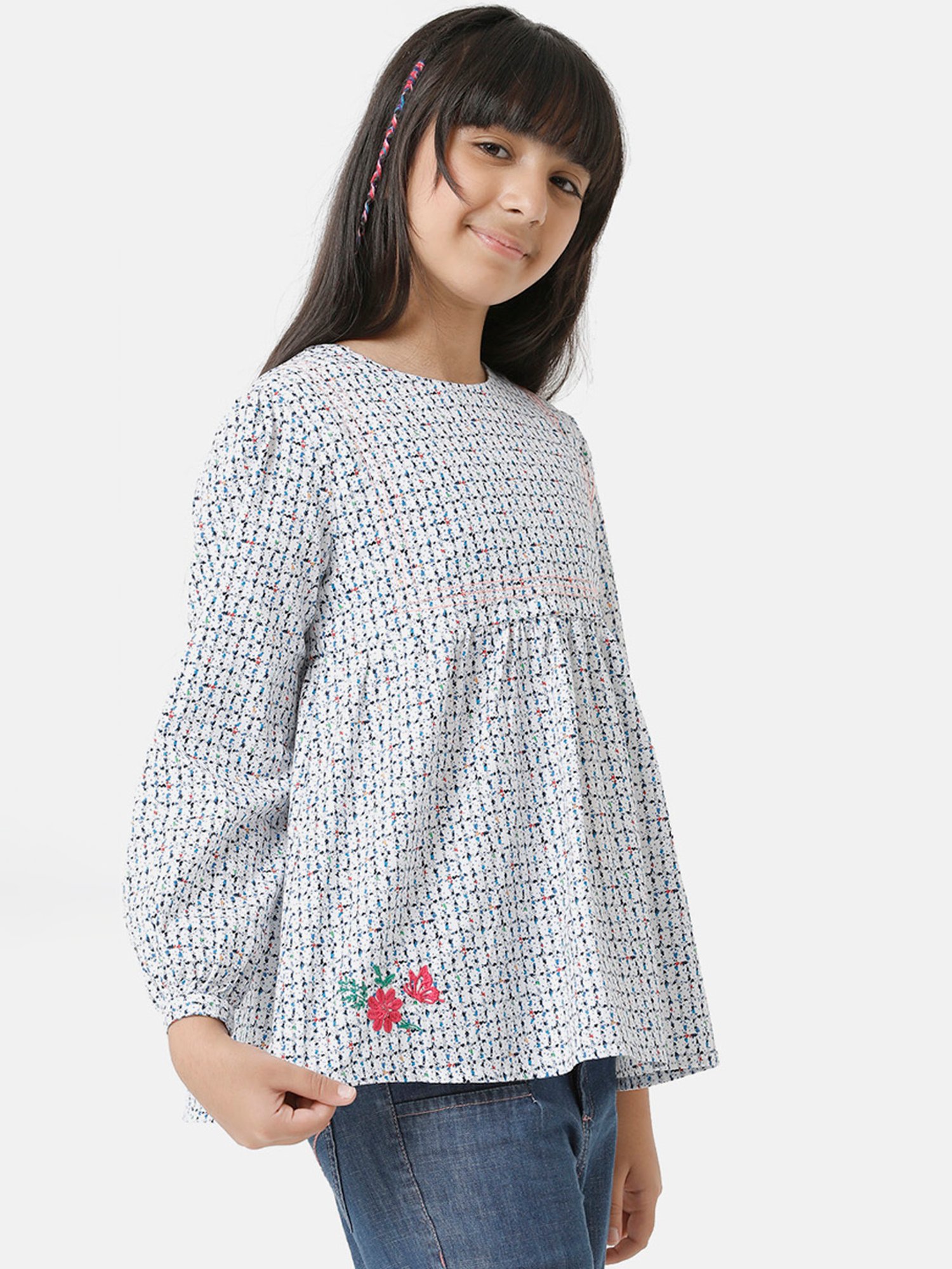 Under Fourteen Only Kids Blue Printed Full Sleeves Top