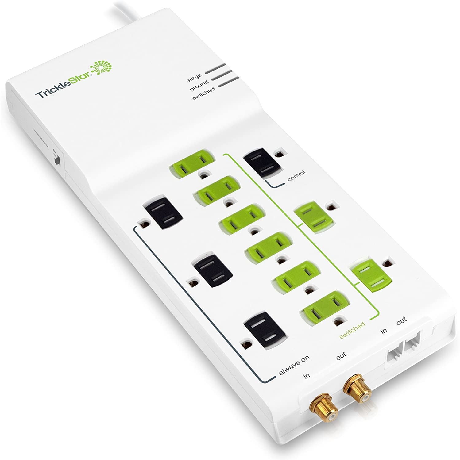 TrickleStar 12 Outlet Advanced PowerStrip, 4320 Joules, Coax + RJ11 Secondary Protection, 4 foot cord