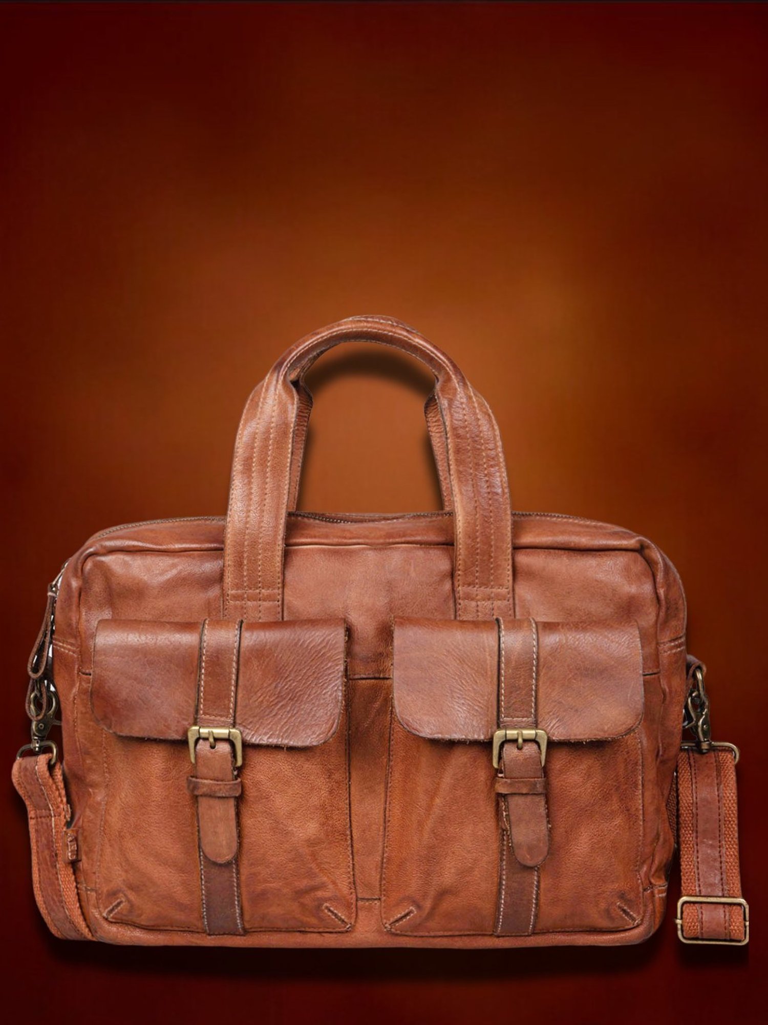 Art N Vintage Logan Cognac Leather Solid Large Laptop Messenger Bag