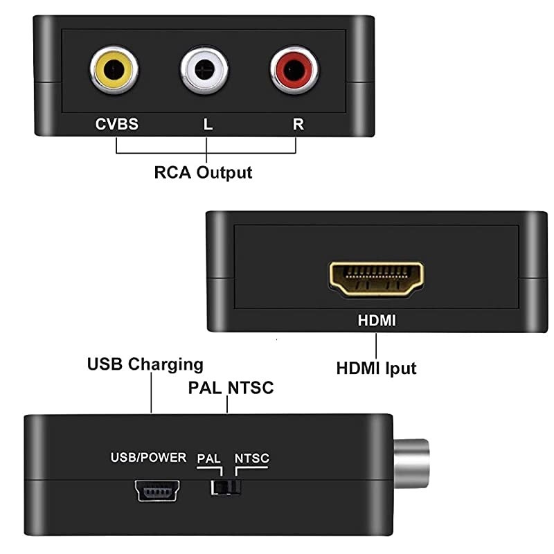 RCA to HDMI, AV to HDMI, 1080P Mini RCA Composite CVBS AV to HDMI Video Audio Converter Adapter Supporting PAL/NTSC with USB Charge Cable for PC Laptop Xbox PS4 PS3 TV STB VHS VCR Camera DVD