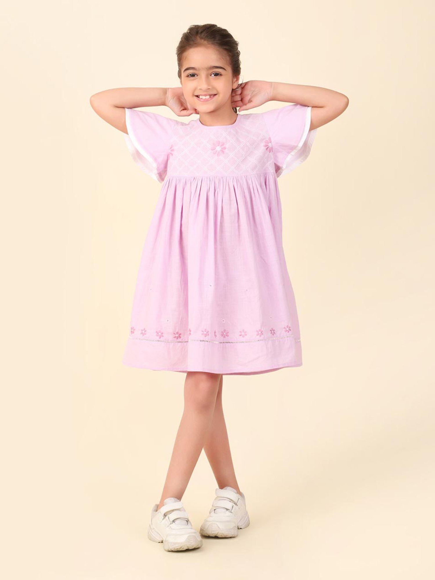 Fabindia Kids Lavender Embroidered Dress