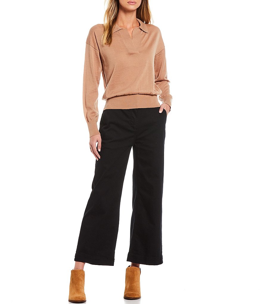Alex Marie Leonna Lux Zip Front Wide Leg Ankle Length Chino Pants