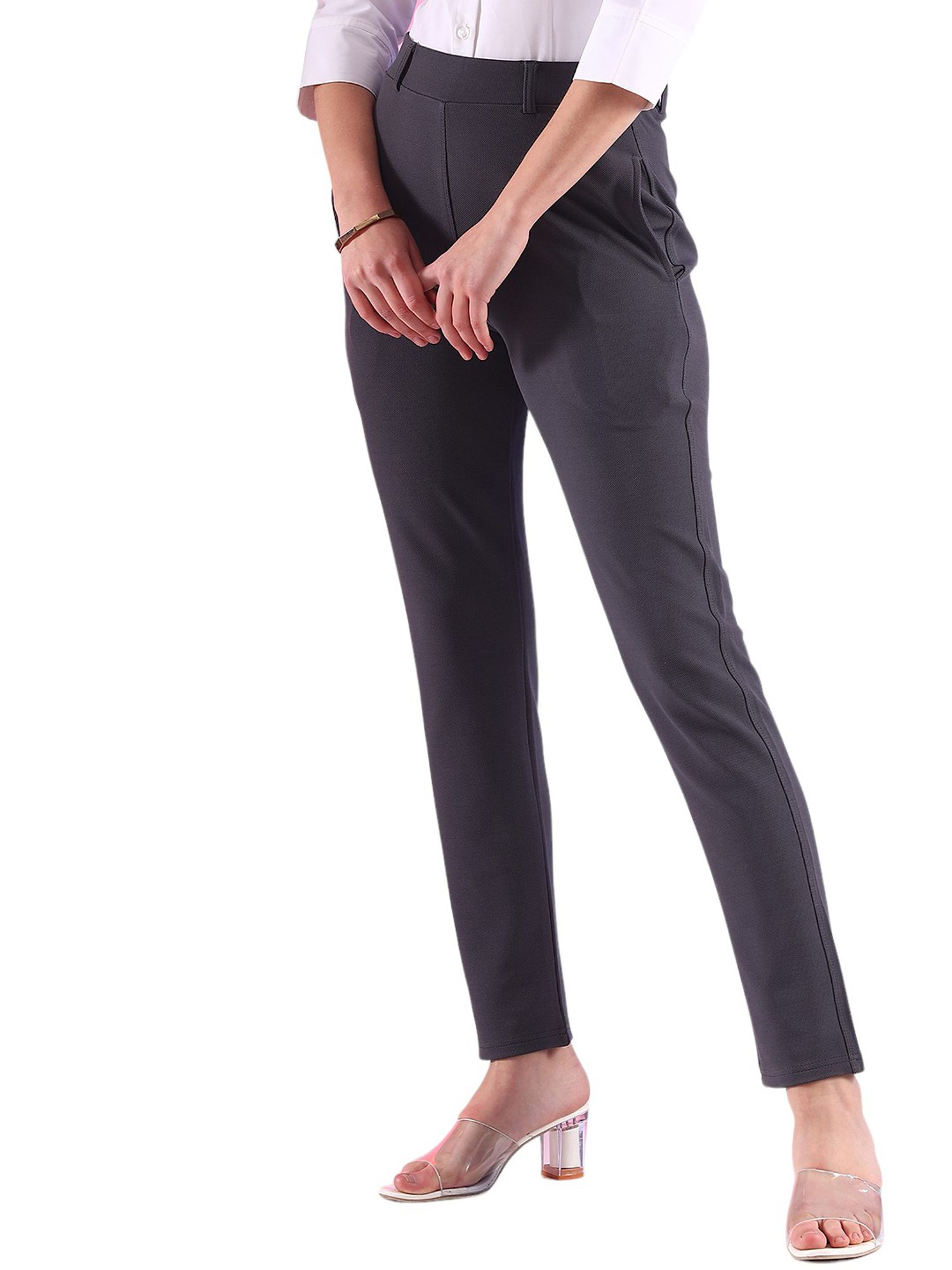 FITHUB Dark Grey Slim Fit High Rise Trousers