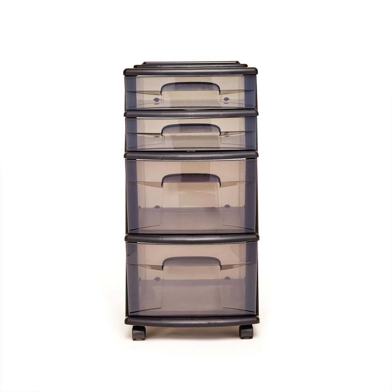 Homz 4-Drawer Medium Rolling Storage Cart - Black with Smoke Drawers