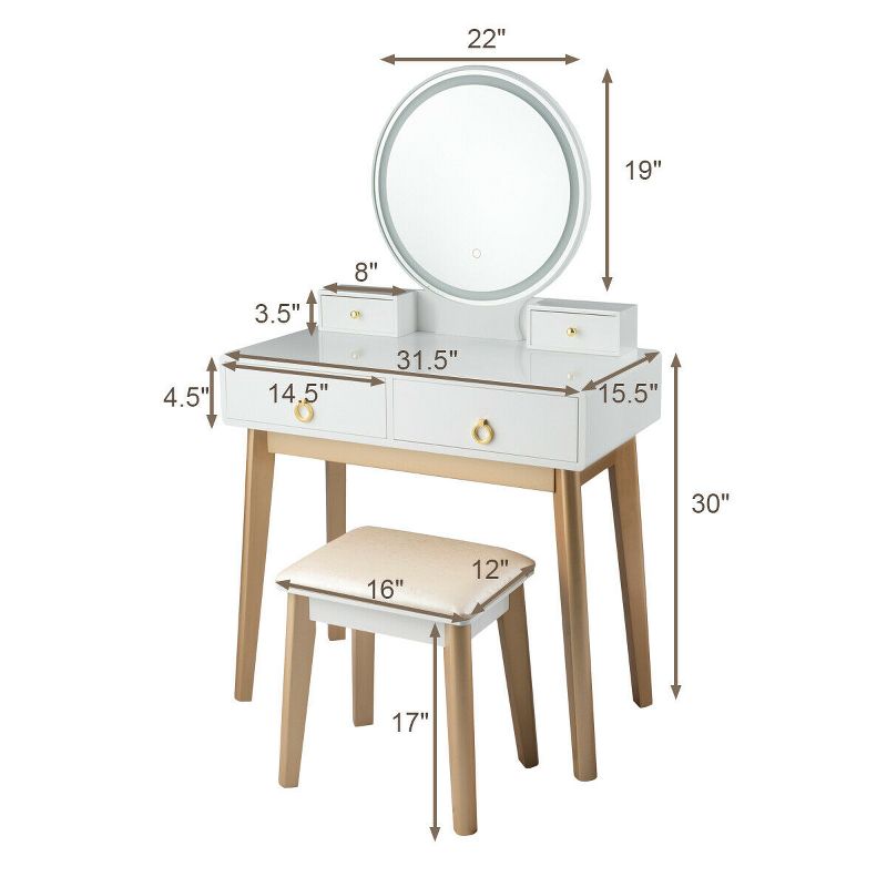 Costway Makeup Vanity Table 3 Color Lighting Modes Jewelry Dressing