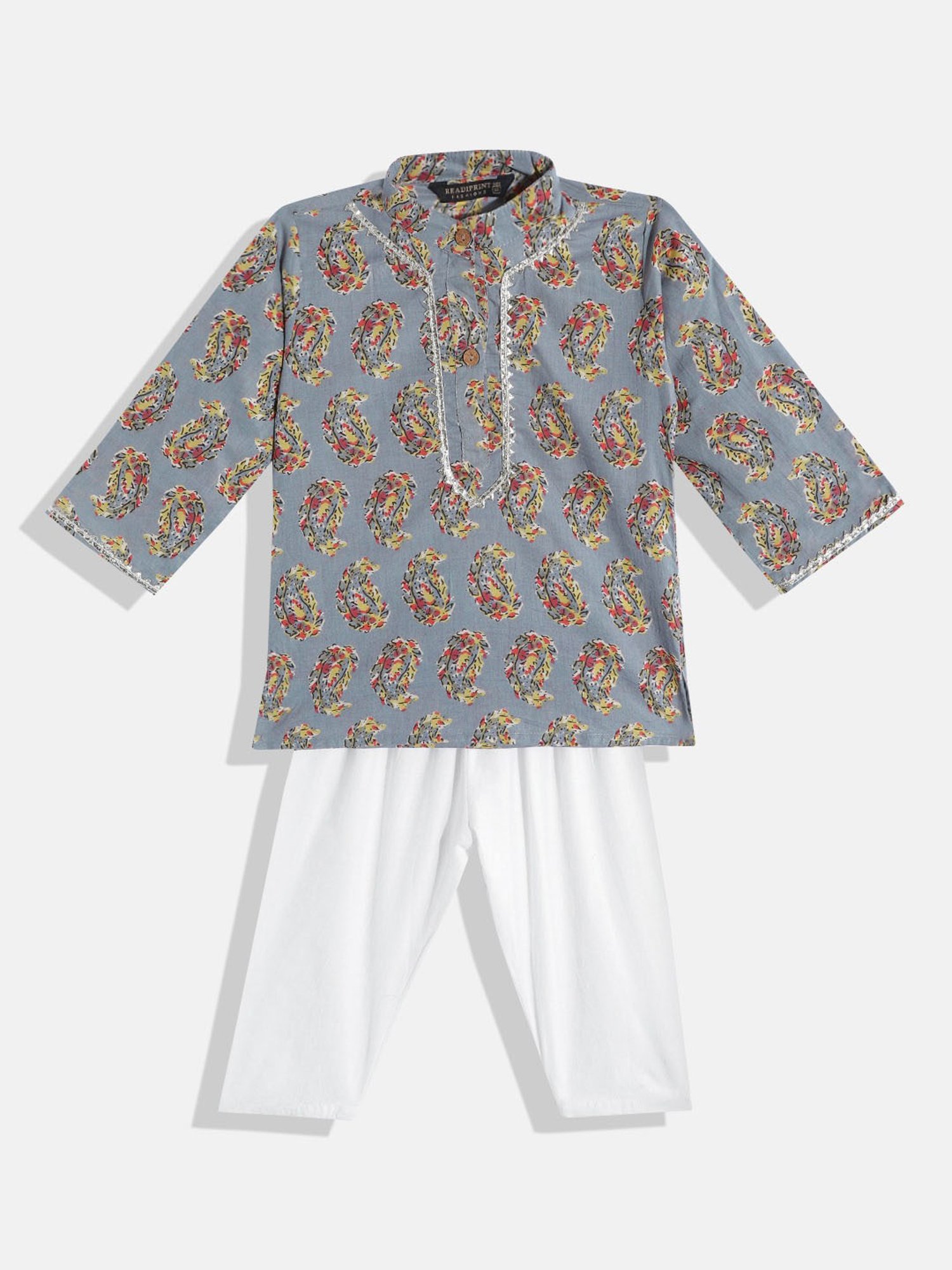 READIPRINT FASHIONS Kids Grey & White Printed Full Sleeves Kurta With Pyjamas
