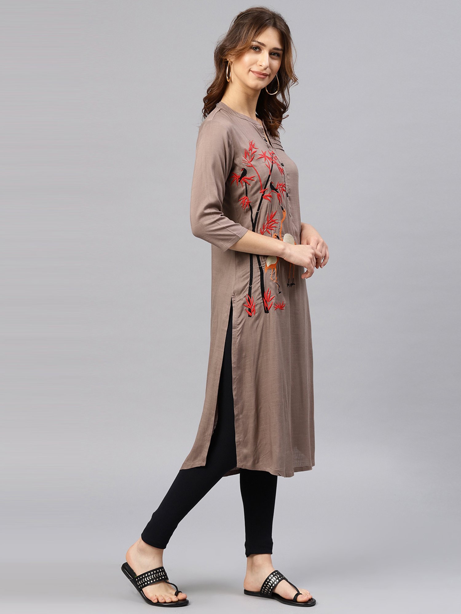 Alena Grey Embroidered Straight Kurta