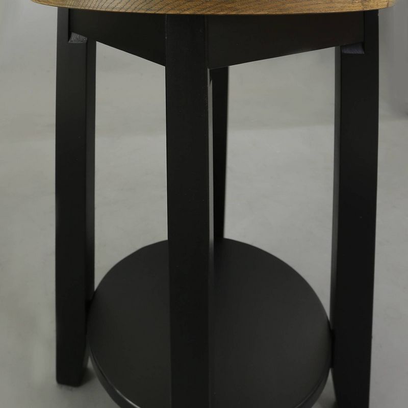 American Oak Top Round End Table Forest Gray/Black - Flora Home