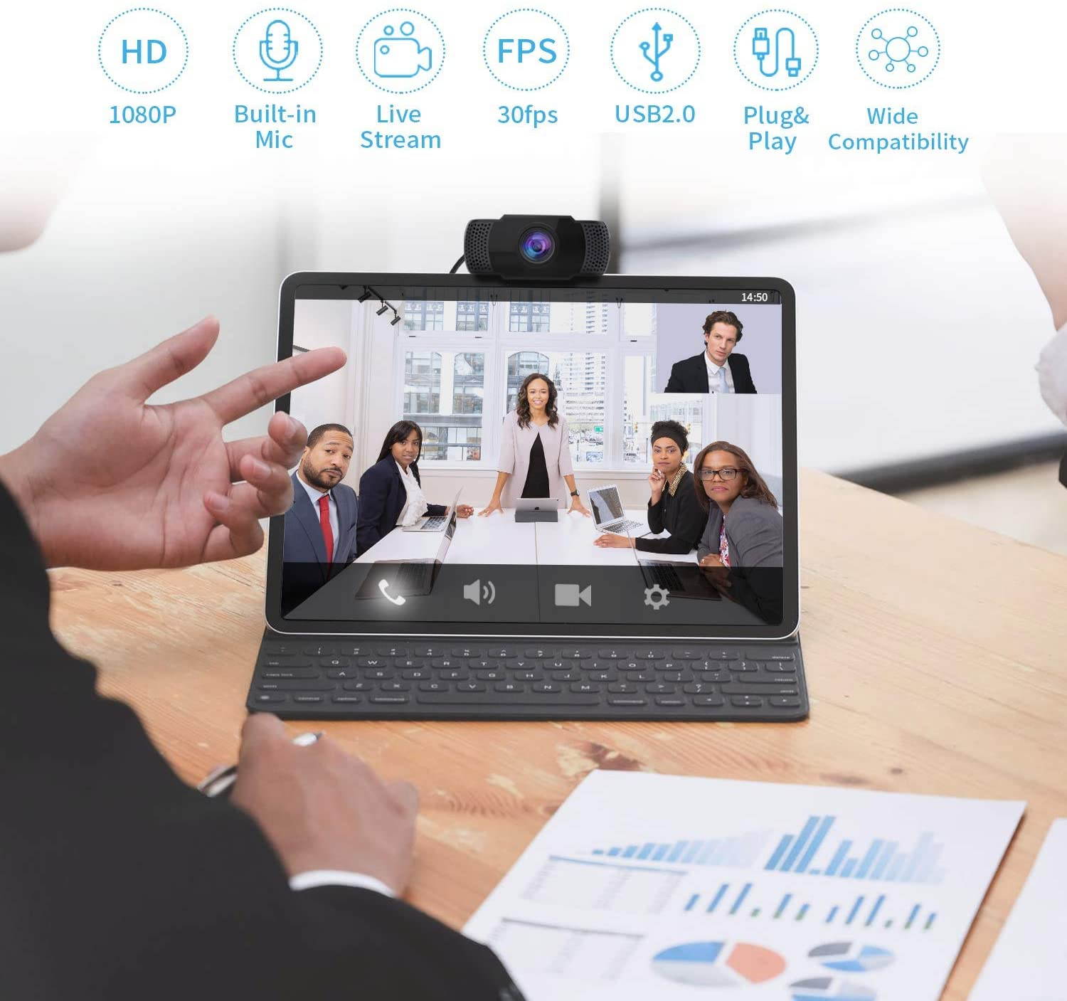 1080P Webcam with Microphone, USB 2.0 Desktop Laptop Computer Web Camera with Auto Light Correction, Plug and Play, for Video Streaming, Conference, Game,Study