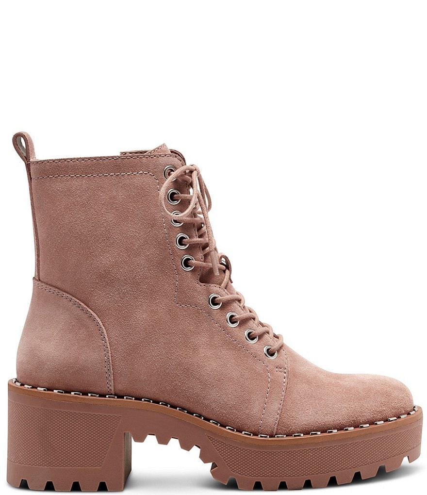 Vince Camuto Mecale Stud Trim Suede Block Heel Lug Sole Combat Booties