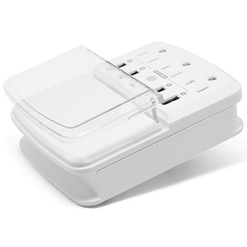 RND Wall Power Station includes 3 AC Plugs and 4 USB ports (4.8A total) with Surge Protection and a slide-out holder and shelf for iPhone  Galaxy (S  Note)  LG  HTC One  Moto X  Nexus (White)