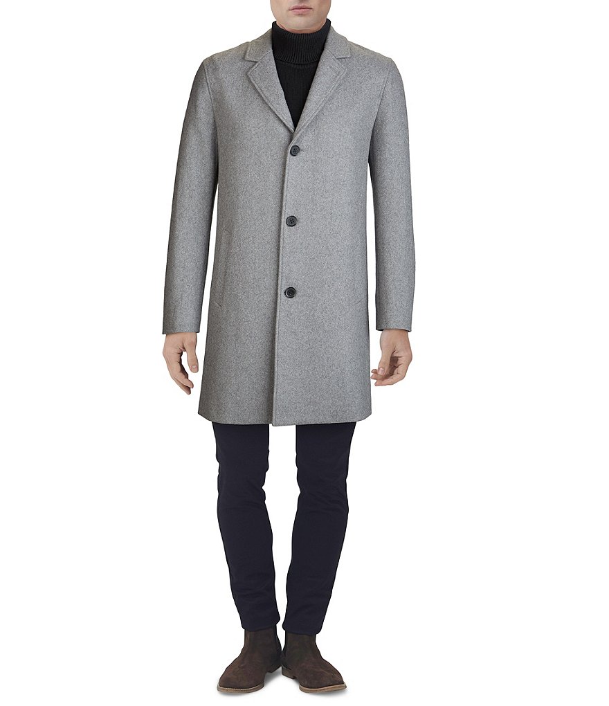 Cole Haan Melton Stand-Collar Button Front Wool-Blend Coat