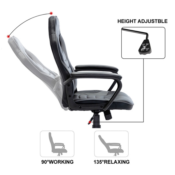 HOMEMAXS Gaming Chair - Ergonomic Office Chair for Adults, Adjustable Swivel PU Computer Chair, High Back Desk Chair with Lumbar Support, Black and White