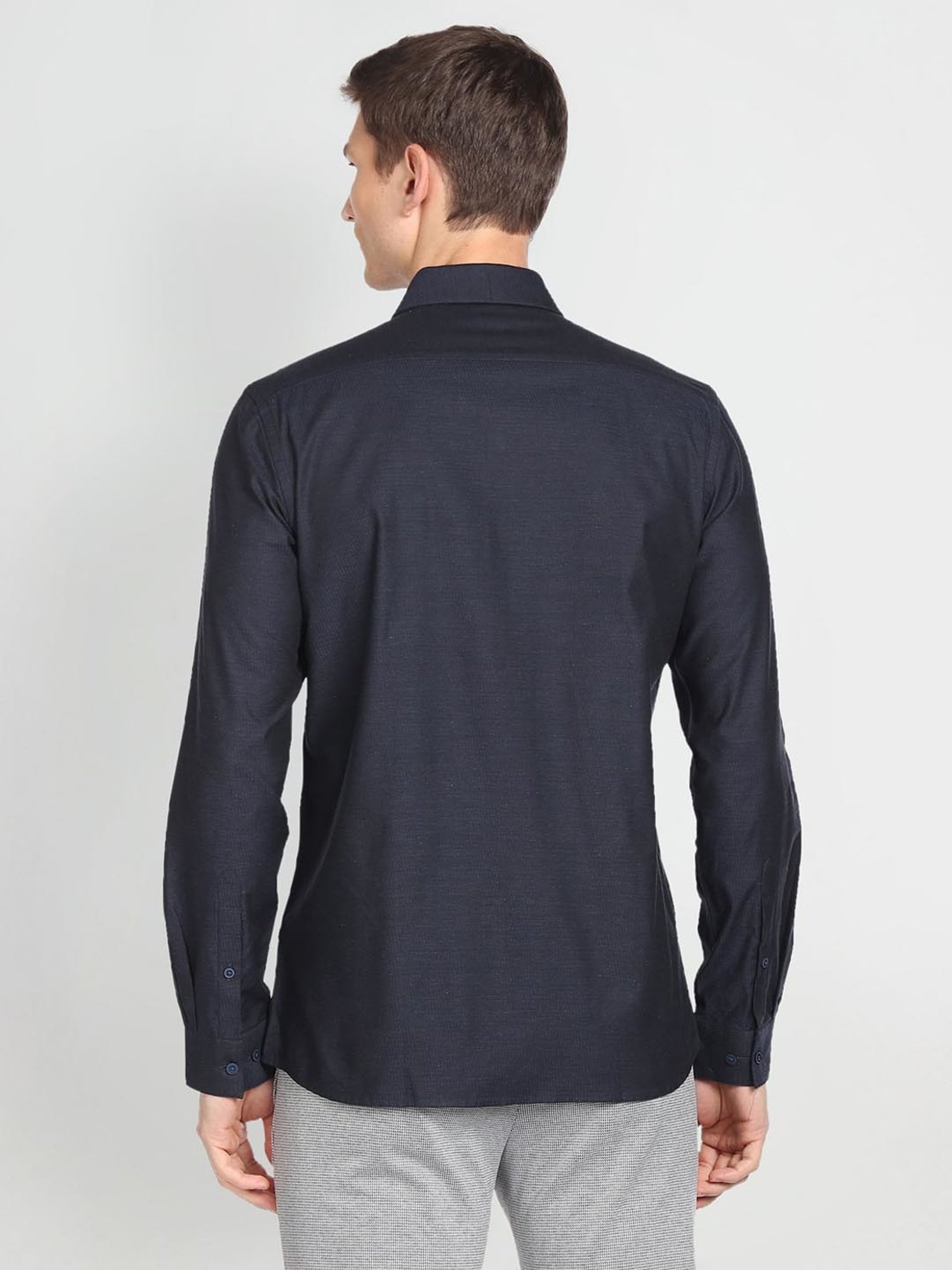 Arrow New York Blue Cotton Slim Fit Self Pattern Shirt