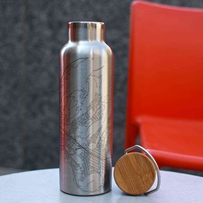 Fort Madison - Iowa Map Bottle with Bamboo Top in Matte Black