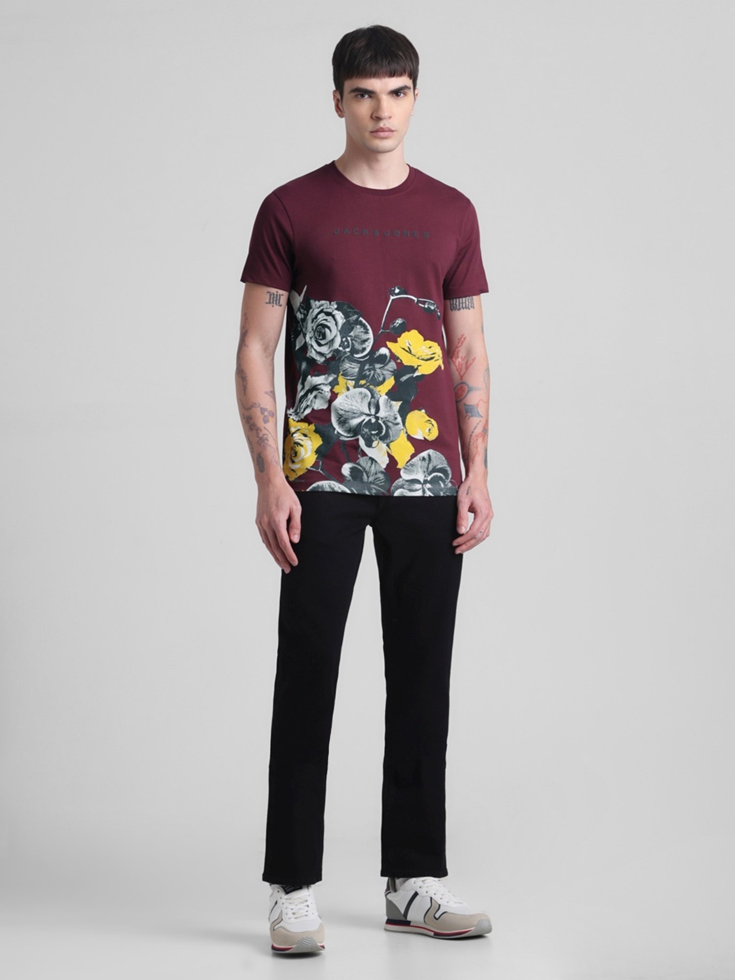 Jack & Jones Tawny Port Cotton Slim Fit Printed T-Shirt