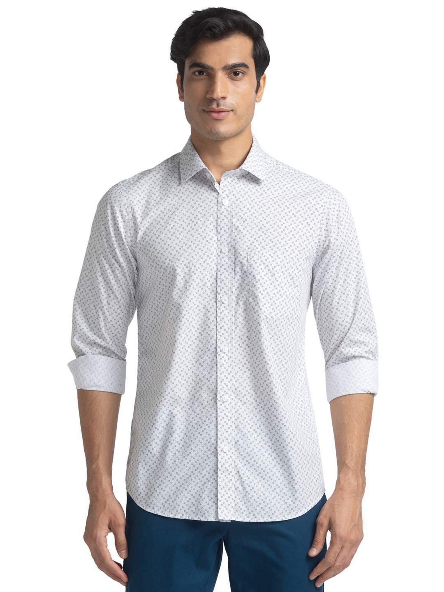 ColorPlus Grey Pure Cotton Tailored Fit Printed Shirt