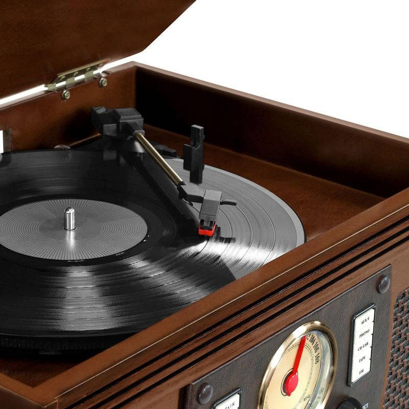 victrola nostalgic aviator wood 8in1 bluetooth turntable entertainment center, espresso