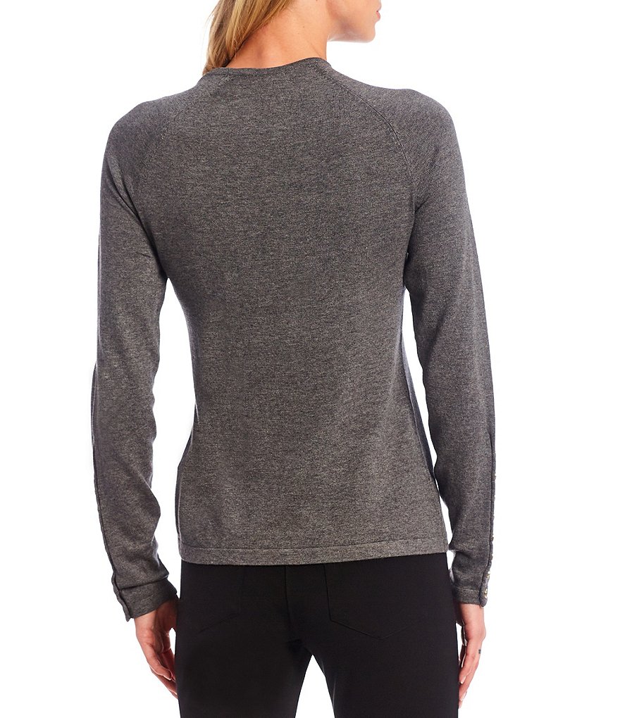 J.McLaughlin Jamey Crew Neck Button Trim Raglan Sleeve Sweater