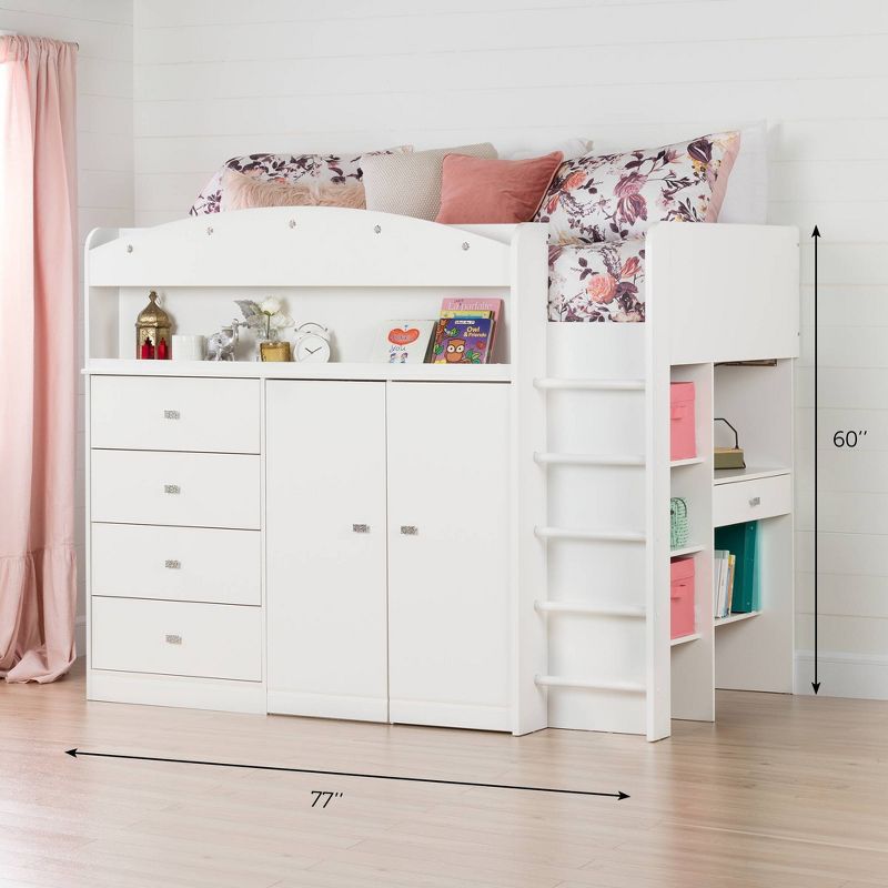 Twin Tiara Loft Bed with Desk   Pure White  - South Shore