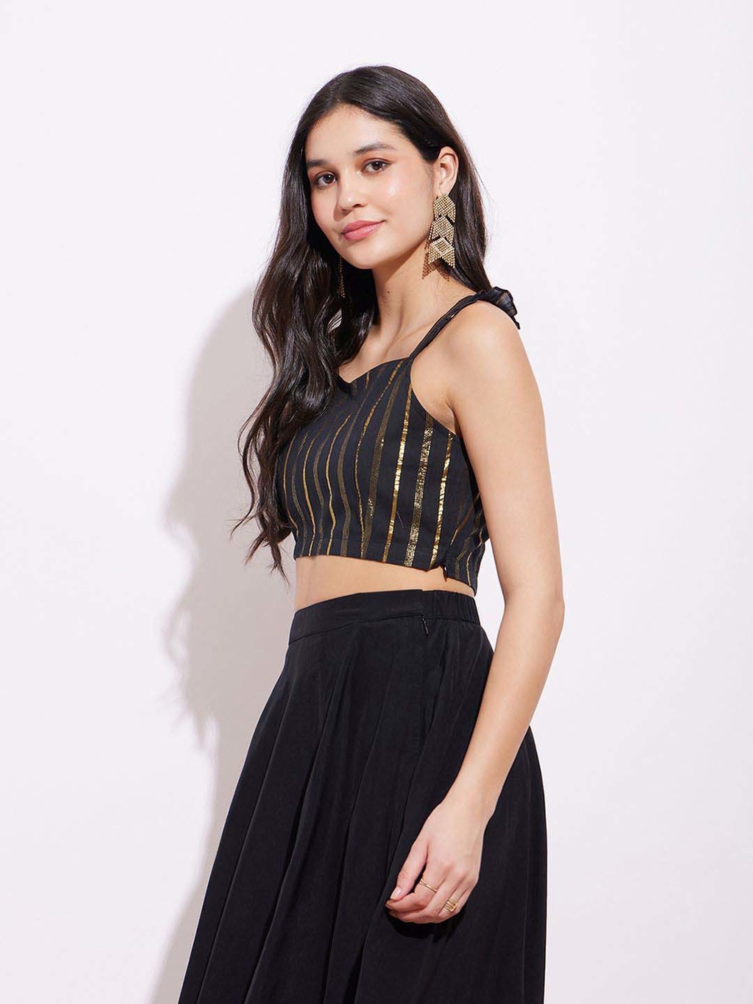 Pink Fort Black Cotton Striped Blouse