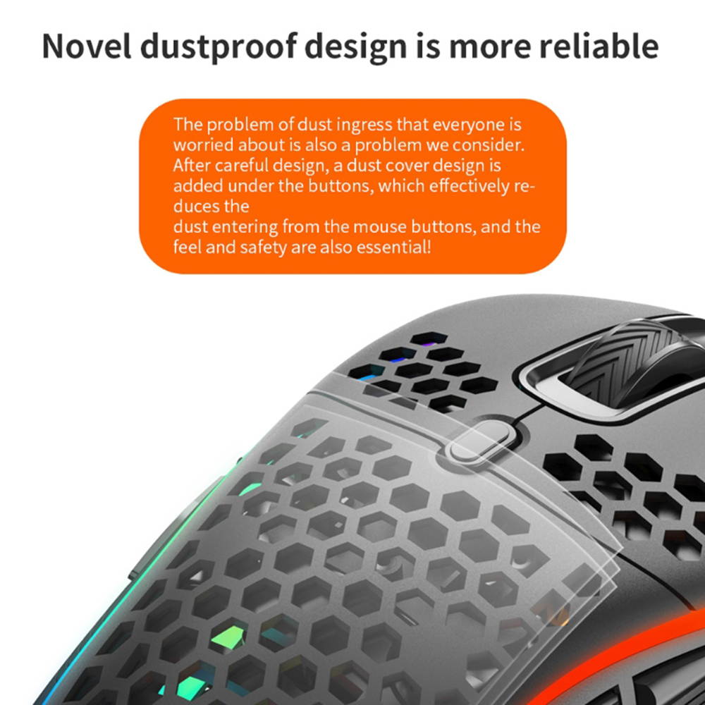Hollow Out RGB Gaming Mouse Wired, 60g Ultra-Lightweight Honeycomb Computer Gaming Mice, with 6 Function Buttons,7 Backlight ,7200 Adjustable DPI for Windows PC & Laptop Gamers